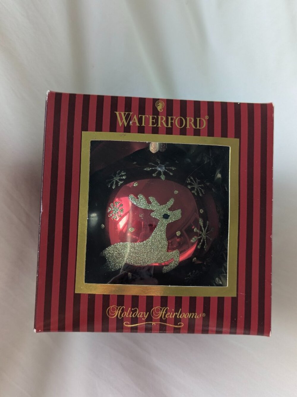 Waterford Ornament, Red Reindeer with Gold Glitter